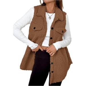 image:imageSOLY HUX Womens Button Down Fleece Outerwear Vest Sleeveless Teddy Jacket Coat Fall Winter ClothesPlain Brown