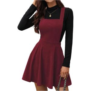 image:imageSOLY HUX Womens Corduroy Overall Mini Dress Sleeveless Square Neck A Line Pinafore DressesPure Burgundy