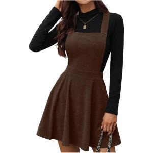 image:imageSOLY HUX Womens Corduroy Overall Mini Dress Sleeveless Square Neck A Line Pinafore DressesPure Coffee