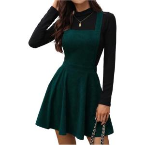 image:imageSOLY HUX Womens Corduroy Overall Mini Dress Sleeveless Square Neck A Line Pinafore DressesPure Dark Green