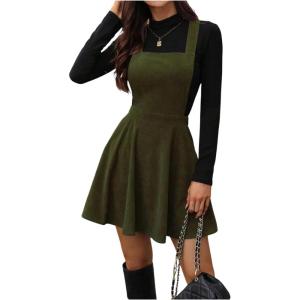 image:imageSOLY HUX Womens Corduroy Overall Mini Dress Sleeveless Square Neck A Line Pinafore DressesPure Green