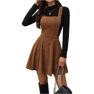 image:imageSOLY HUX Womens Corduroy Overall Mini Dress Sleeveless Square Neck A Line Pinafore DressesPure Khaki