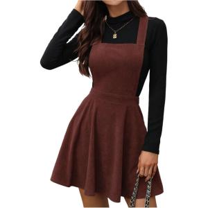 image:imageSOLY HUX Womens Corduroy Overall Mini Dress Sleeveless Square Neck A Line Pinafore DressesPure Rust Brown