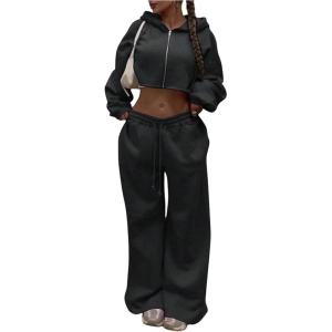 image:imageSOLY HUX Womens Fall Clothes 2 Piece Sweatsuits Zip Up Crop Hoodies and Sweatpants Set StreetwearPure Black