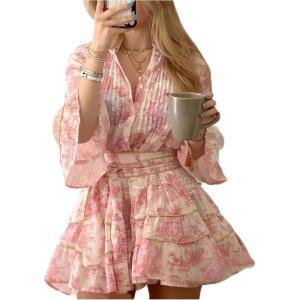 image:imageSOLY HUX Womens Floral Ruffle Mini Dress V Neck 34 Sleeve Flowy Boho Vacation DressesPink Floral