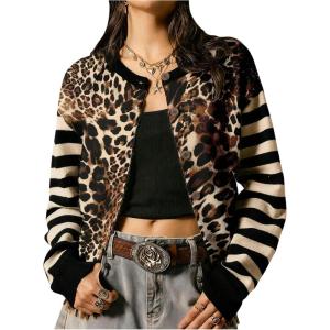 image:imageSOLY HUX Womens Leopard Cardigan Sweater Y2k Striped Button Down Long Sleeve Crewneck Colorblock Trendy TopsMulticolor Striped