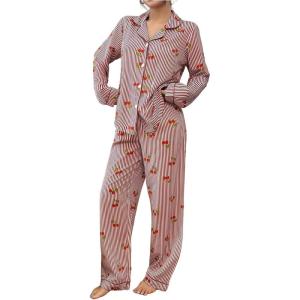 image:imageSOLY HUX Womens Long Sleeve Fall Pajamas Cute Print 2 Piece Sleepwear Matching Shirts and Pants Lounge SetRed Graphic