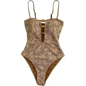 image:imageSOLY HUX Womens One Piece Swimsuit Cutout Bathing Suits High Cut Swimwear Vacation Cruise WearKhaki Graphic
