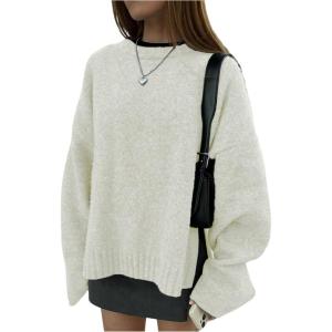 image:imageSOLY HUX Womens Oversized Sweater Long Sleeve Crew Neck Drop Shoulder Split Knit Chunky Pullover Fall Jumper TopsPure Beige