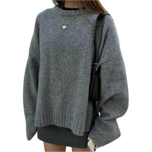 image:imageSOLY HUX Womens Oversized Sweater Long Sleeve Crew Neck Drop Shoulder Split Knit Chunky Pullover Fall Jumper TopsPure Grey