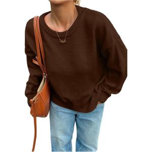 image:imageSOLY HUX Womens Oversized Sweater Long Sleeve Crewneck Cute Pullover Knit Tops Casual Trendy Fall Winter ClothingPure Coffee Brown