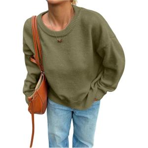 image:imageSOLY HUX Womens Oversized Sweater Long Sleeve Crewneck Cute Pullover Knit Tops Casual Trendy Fall Winter ClothingPure Olive Green