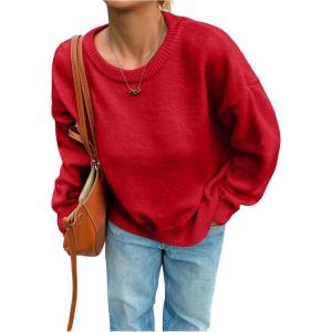 image:imageSOLY HUX Womens Oversized Sweater Long Sleeve Crewneck Cute Pullover Knit Tops Casual Trendy Fall Winter ClothingPure Red
