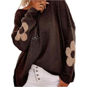image:imageSOLY HUX Womens Plus Size Floral Sweater Long Sleeve Oversized Fall Knit Pullover TopsCoffee Brown