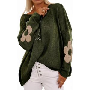 image:imageSOLY HUX Womens Plus Size Floral Sweater Long Sleeve Oversized Fall Knit Pullover TopsDark Green