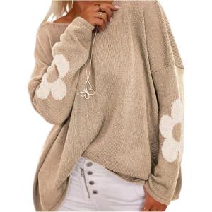 image:imageSOLY HUX Womens Plus Size Floral Sweater Long Sleeve Oversized Fall Knit Pullover TopsKhaki Floral