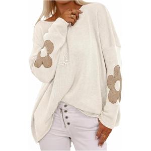 image:imageSOLY HUX Womens Plus Size Floral Sweater Long Sleeve Oversized Fall Knit Pullover TopsWhite Floral