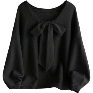 image:imageSOLY HUX Womens Plus Size Sweaters Pullover Bowknot V Neck Long Sleeve Knit Tops Fall ClothesPure Black
