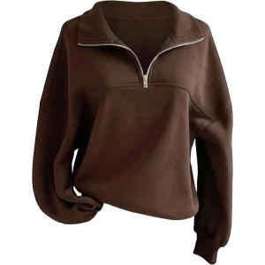 image:imageSOLY HUX Womens Quarter Zip Sweatshirts Long Sleeve Mock Neck Hoodies Oversized Pullover Tops Fall ClothesCoffee Brown