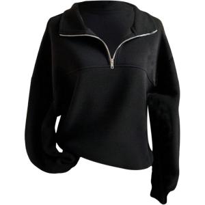 image:imageSOLY HUX Womens Quarter Zip Sweatshirts Long Sleeve Mock Neck Hoodies Oversized Pullover Tops Fall ClothesPlain Black