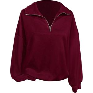 image:imageSOLY HUX Womens Quarter Zip Sweatshirts Long Sleeve Mock Neck Hoodies Oversized Pullover Tops Fall ClothesPlain Burgundy