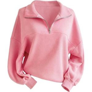 image:imageSOLY HUX Womens Quarter Zip Sweatshirts Long Sleeve Mock Neck Hoodies Oversized Pullover Tops Fall ClothesPlain Pink