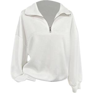 image:imageSOLY HUX Womens Quarter Zip Sweatshirts Long Sleeve Mock Neck Hoodies Oversized Pullover Tops Fall ClothesPlain White