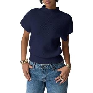 image:imageSOLY HUX Womens Short Sleeve Sweater Pullover Mock Neck Ribbed Knit Tops Work Office OutfitDark Blue