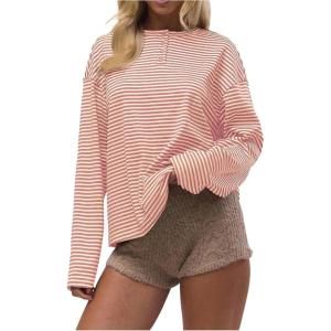 image:imageSOLY HUX Womens Striped Long Sleeve T Shirts Henley Tops Crew Neck Button Classic Tees Fall ClothesOrange Striped