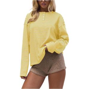 image:imageSOLY HUX Womens Striped Long Sleeve T Shirts Henley Tops Crew Neck Button Classic Tees Fall ClothesYellow Striped