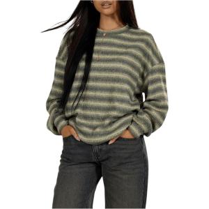 image:imageSOLY HUX Womens Striped Sweater Waffle Knit Tops for Women Long Sleeve Shirts Casual Lightweight Fall TopsGreen Striped