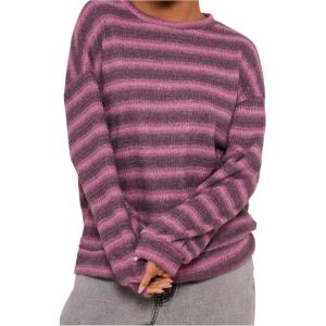 image:imageSOLY HUX Womens Striped Sweater Waffle Knit Tops for Women Long Sleeve Shirts Casual Lightweight Fall TopsPink Striped