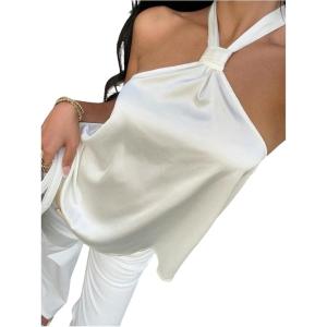 image:imageSOLY HUX Womens Summer Halter Tops Silk Satin Tie Backless Sleeveless Going Out TopPlain White