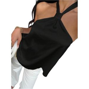image:imageSOLY HUX Womens Summer Halter Tops Silk Satin Tie Backless Sleeveless Going Out TopPure Black