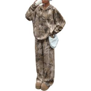 image:imageSOLY HUX Womens Sweatsuits 2 Piece Outfits Camo Long Sleeve Hoodie Sweatshirt and Sweatpants Set StreetwearMulti Maple Leaf Print