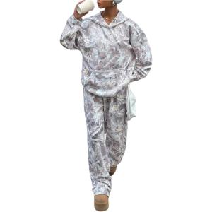image:imageSOLY HUX Womens Sweatsuits 2 Piece Outfits Camo Long Sleeve Hoodie Sweatshirt and Sweatpants Set StreetwearMulticoloured Maple Leaf