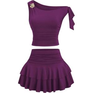 image:imageSOLY HUX Womens Two Piece Skirt Set Off The Shoulder Y2k Crop Top Ruffle Mini Skirts Going Out OutfitsPure Purple