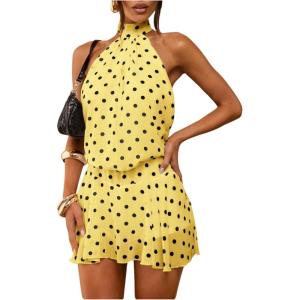 image:imageSOLY HUX Womens Vintage Polka Dots Halter Mini Dress Y2k Open Back A Line Party Club DressesYellow Polka Dots