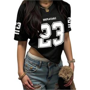 image:imageSOLY HUX Womens Y2k Jersey Tee Number Print V Neck Short Sleeve Oversized Graphic Tshirts Preppy ClothesBlack 23