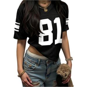 image:imageSOLY HUX Womens Y2k Jersey Tee Number Print V Neck Short Sleeve Oversized Graphic Tshirts Preppy ClothesBlack Graphic
