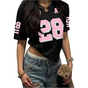 image:imageSOLY HUX Womens Y2k Jersey Tee Number Print V Neck Short Sleeve Oversized Graphic Tshirts Preppy ClothesBlack Light Pink