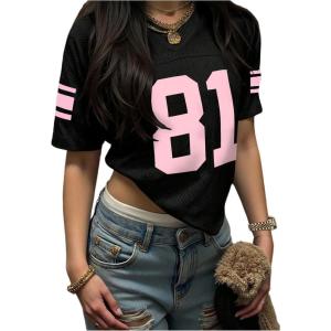 image:imageSOLY HUX Womens Y2k Jersey Tee Number Print V Neck Short Sleeve Oversized Graphic Tshirts Preppy ClothesBlack and Pink