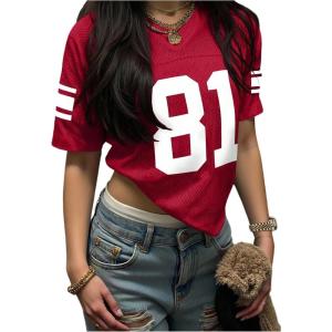 image:imageSOLY HUX Womens Y2k Jersey Tee Number Print V Neck Short Sleeve Oversized Graphic Tshirts Preppy ClothesBurgundy Graphic