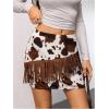 image:imageSOLY HUX Womens Cow Print Fringe Mini Skirt Summer Going Out Skirts Western Country Concert OutfitRust Brown Cow