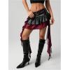 image:imageSOLY HUX Womens Plaid Ruffle Mini Skirt Y2k PU Leather Low Rise Layered Asymmetrical Hem Going Out SkirtsBlack Plaid