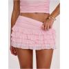 image:imageSOLY HUX Womens Polka Dots Ruffle Mini Skirt Layered Low Rise Ruched Y2k A Line SkirtsPure Coral Pink