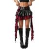 image:imageSOLY HUX Womens Plaid Ruffle Mini Skirt Y2k PU Leather Low Rise Layered Asymmetrical Hem Going Out SkirtsBlack Plaid