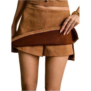image:imageSOLY HUX Womens Faux Suede Mini Skirt Split A Line Fall Winter Going Out Skirts with Shorts UnderneathPure Brown