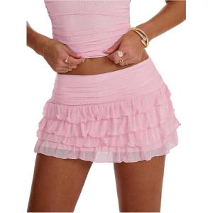 image:imageSOLY HUX Womens Polka Dots Ruffle Mini Skirt Layered Low Rise Ruched Y2k A Line SkirtsPure Coral Pink