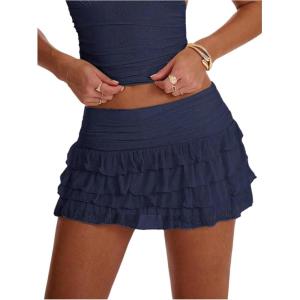 image:imageSOLY HUX Womens Polka Dots Ruffle Mini Skirt Layered Low Rise Ruched Y2k A Line SkirtsPure Dark Blue